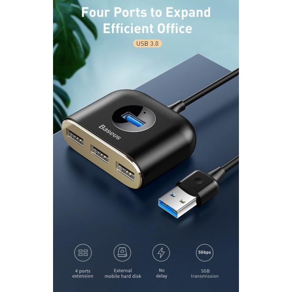 BASEUS Square Round USB Hub with Power Supply Interface Black