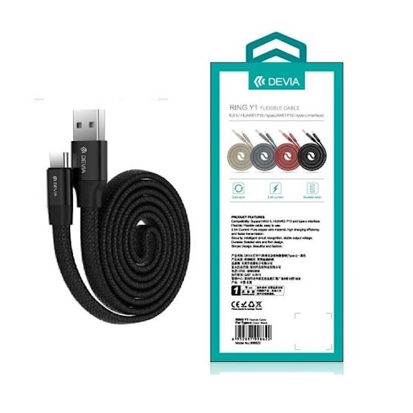 DEVIA 2,4 Amp RING-Y1 MicroUSB-kabel til smartphones Black