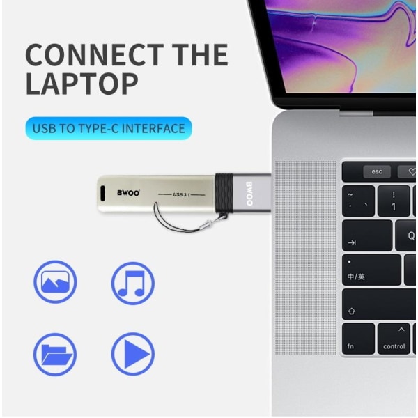 USB-C-USB OTG-muuntimen sovitinliitin - BAWOO Grey