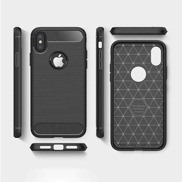 iPhone X / XS - Flexibel Carbon Mjuk TPU Skal - Svart Svart