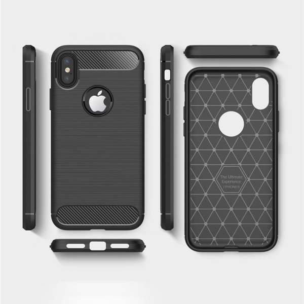 iPhone X / XS - Joustava Carbon Soft TPU -kuori - musta Black
