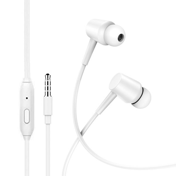In-Ear langalliset kuulokkeet mikrofonilla 3,5 mm iPhone Samsung White White