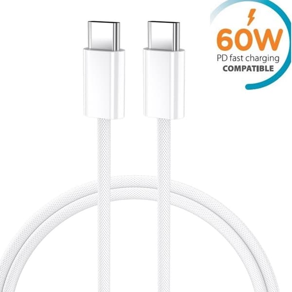 iPhone 18/17/16/15-kompatibla 60W USB-C To USB-C PD Snabbladdning kabel Vit