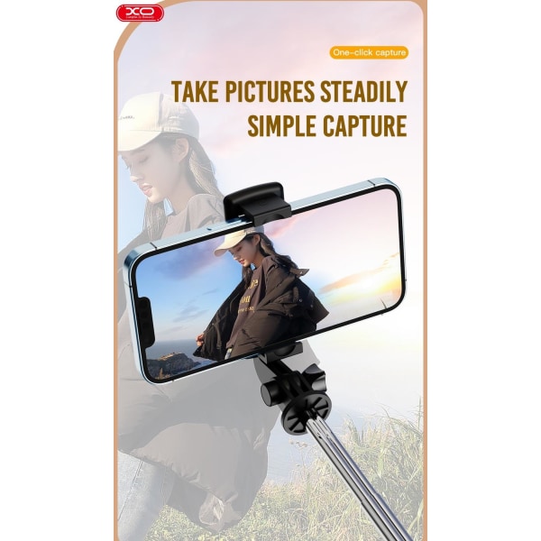 Bluetooth Kolmijalka Selfie Stick / Mobile Jalusta kaukosäätimellä -XO Black