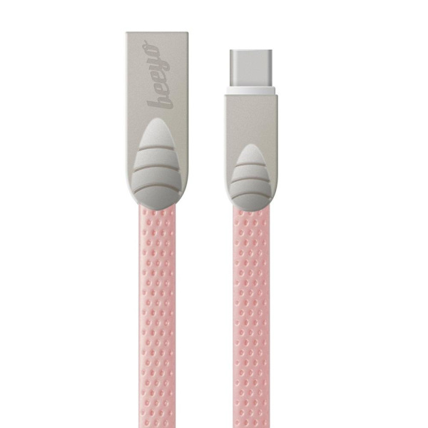 Beeyo USB-C 2Amp litteä kaapeli älypuhelimille - 1m Pink