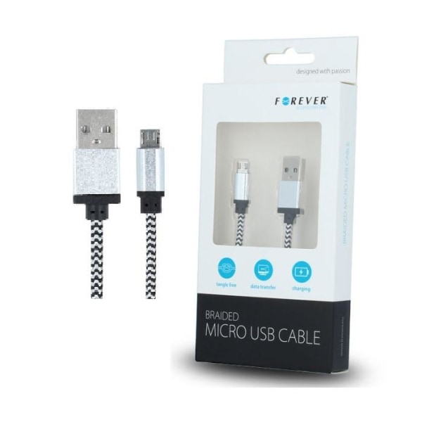 Forever Braided MicroUSB Data SYNC -kaapeli - 100 cm White