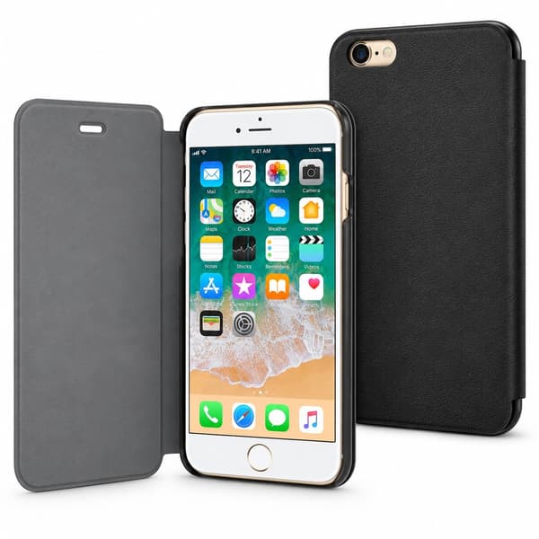 iPhone 6 Plus / 6s Plus - Eco-Läder Slim Flip Case - Svart Black