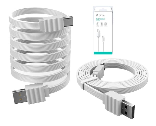 DEVIA 2Amp Flat Typ- C kabel för Smartphones - 1m White