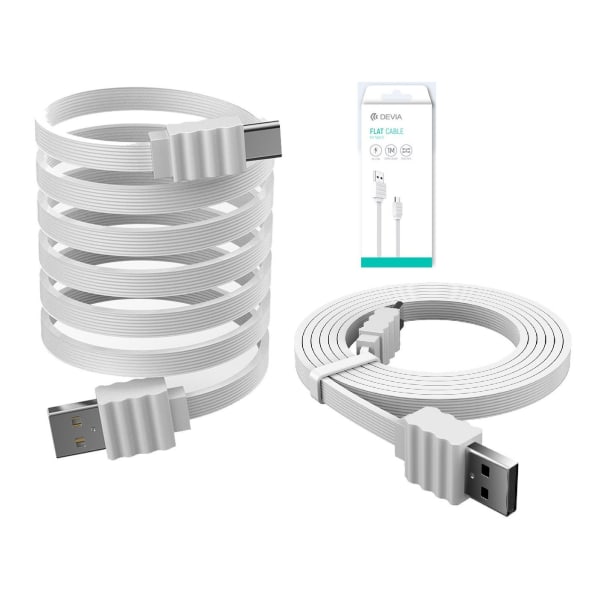 DEVIA 2Amp Flat Typ- C kabel til smartphones - 1m White