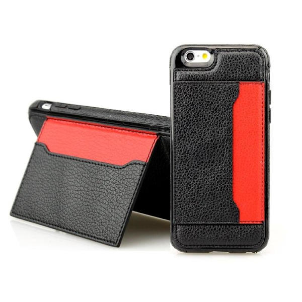 iPhone 6 / 6s - PU läder Plånboksfodral med inbyggt ställ -Svart Black