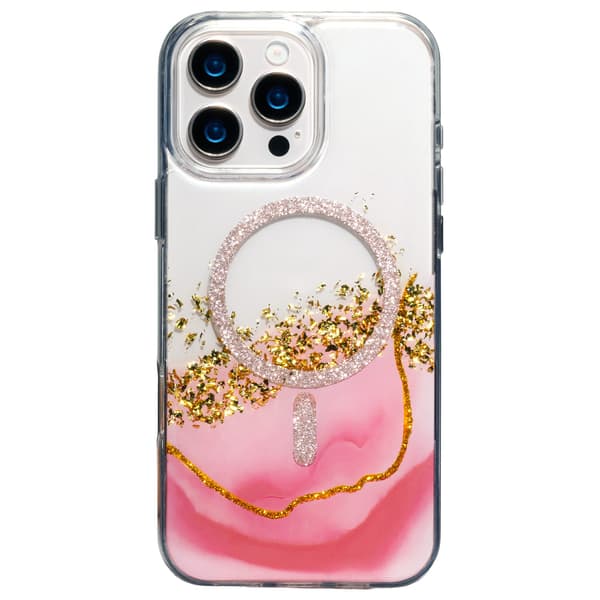 iPhone 16 Pro Max - MagSafe Epoxy Transparent Skydd med 3D Effekt Rosa Pink
