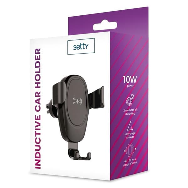 Setty Gravity Trådløs opladning Bilholder Luftventil/dashboard Black