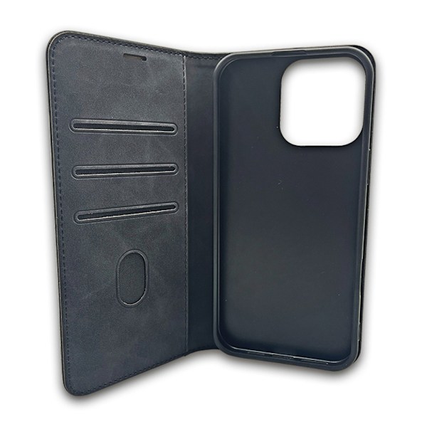 iPhone 16 - Smart Suede Läder fodral Mobilplånbok Svart Black