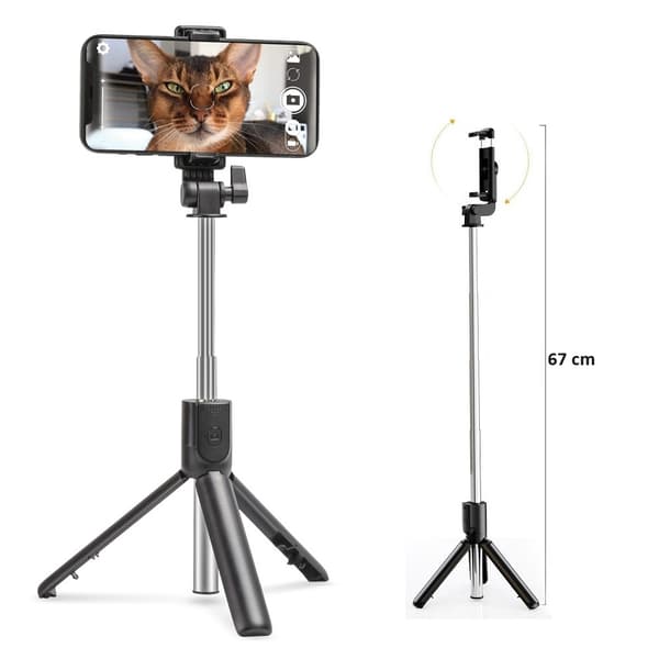 Bluetooth Tripod Selfiepinne / Mobilstativ med Fjärrkontroll Black