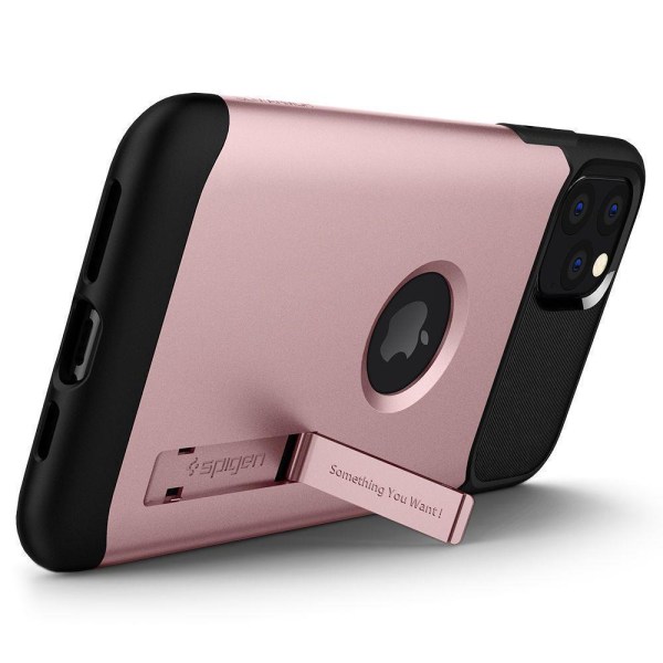 iPhone 11 Pro - SPIGEN Slim Armor -kotelo jalustalla - Rose Gold Pink gold