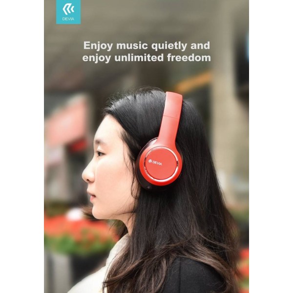 Devia Kintone foldbare On-Ear trådløse Bluetooth HD-hovedtelefoner Red