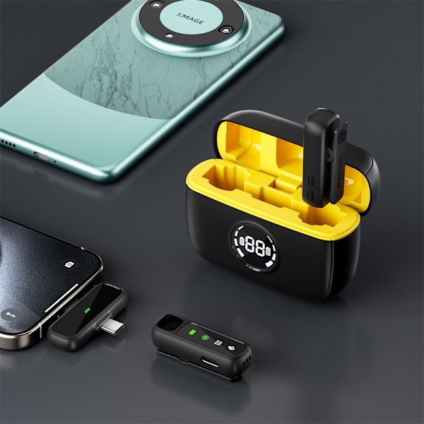 2i1 trådlös Minimikrofon Lighting + USB-C-kontakt, brusreducering WIWU-WM003 Svart