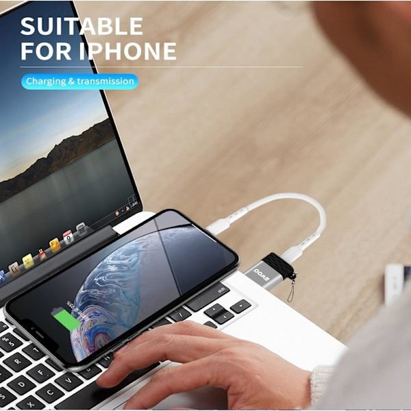 USB till USB-C OTG Converter Adapter Kontakt BAWOO grå