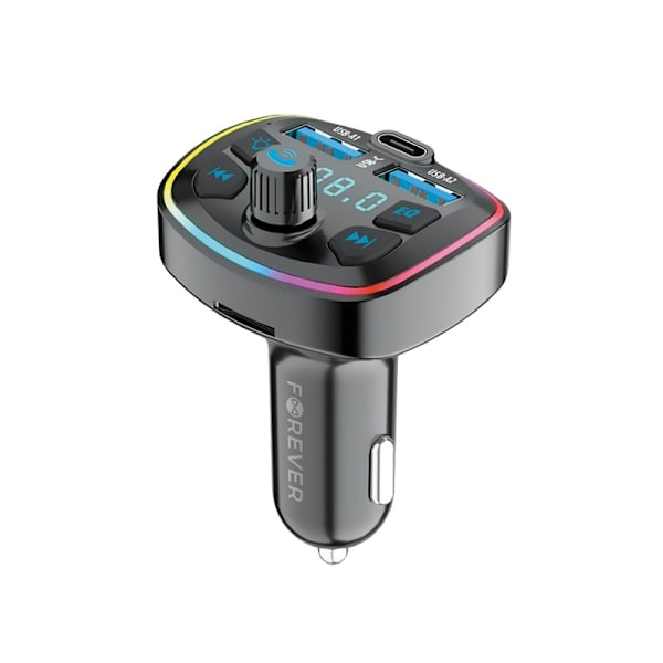 Bluetooth FM Sändare Billaddare med 1 X USBC, 2XUSB-laddning Svart