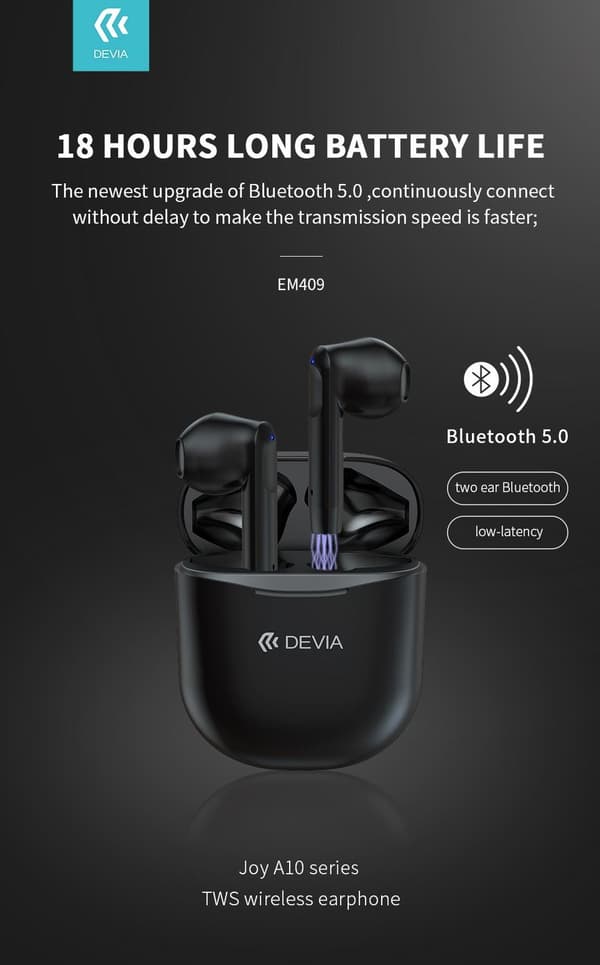 DEVIA TWS Joy BT 5.0 Stereo Hörlurar med laddbox - Svart Black