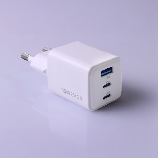 65W Snabbladdare PD Dual USB-C, USB för iPhone, Samsung, iPad White