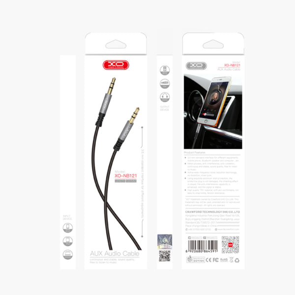 AUX Audio kabel med 3,5 mm stik - 1m - XO Black