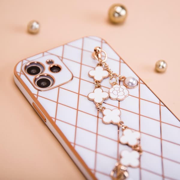 iPhone 13 PRO - Elegant Glamour Mjuk Skal Vit