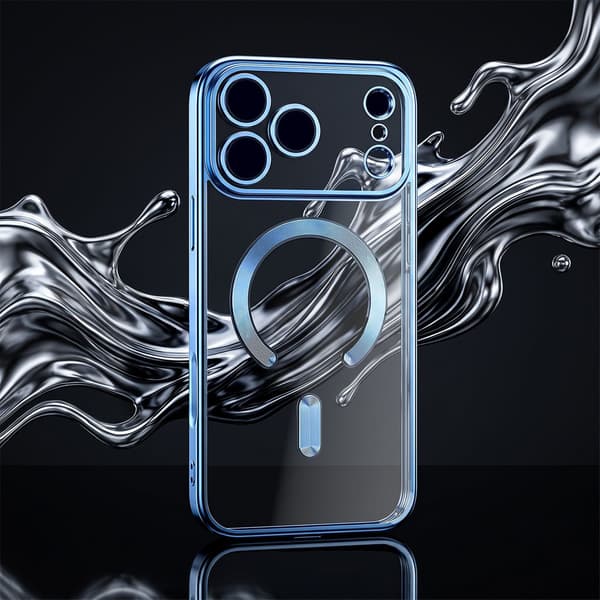 iPhone 18 Pro / iPhone 17 Pro - MagSafe-kompatibelt Chrome Skal - Sky Blue Transparent