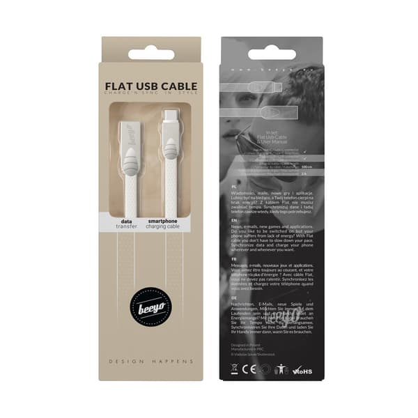 Beeyo USB-C 2Amp Flat kabel för Smartphones - 100cm White