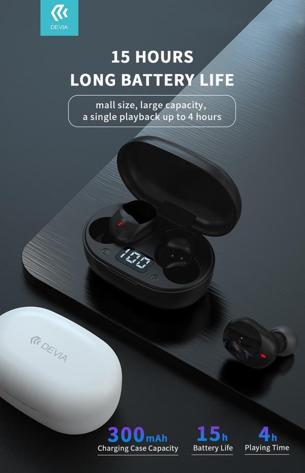 Langattomat DEVIA JOY TWS Bluetooth V5.0 -kuulokkeet latauslaatikolla Black