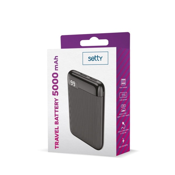 Setty 5000mAh Powerbank LCD till Mobiltelefoner & Surfplattor Svart