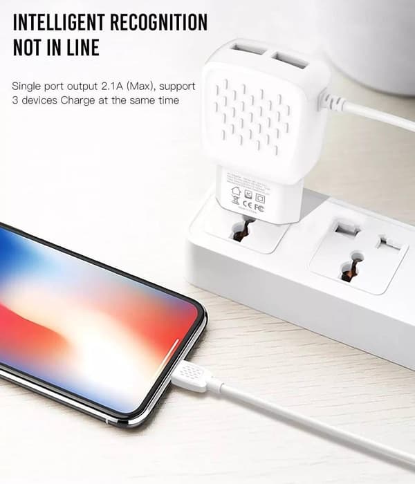 iPhone 2,1Amp 2XUSB Snabbladdning Väggladdare  + Lightning Kabel White