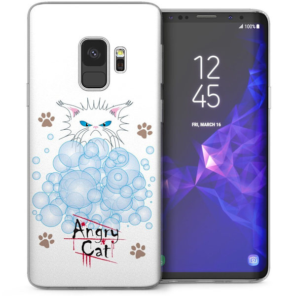 Samsung Galaxy S9 - Caseflex Elegant Bakstycket - Angry Cat Vit