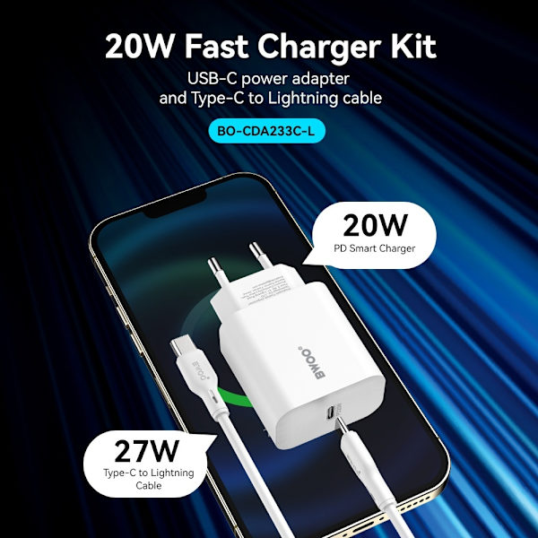iPhone kompatibla USB-C Snabbladdare med Lightning Kabel Vit