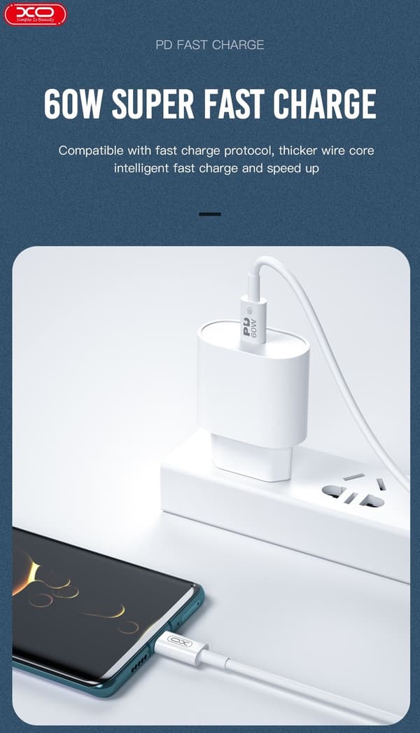 iPhone 15/16/17 kompatibel Snabbladdning 60W USB-C To USB-C PD 2m kabel Vit
