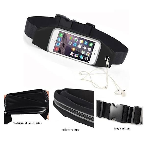 Universal Zipper Midjeväska för Mobilstorlek till 6,2" Black