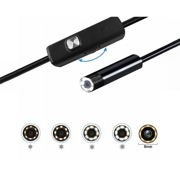 Vattentät Endoscope inspektionskamera 2m lens 8/7/5.5mm USB-C/Micro-USB Black