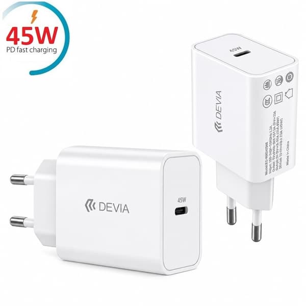 45W USB-C PD snabbladdare för mobiltelefoner och surfplattor - Vit White