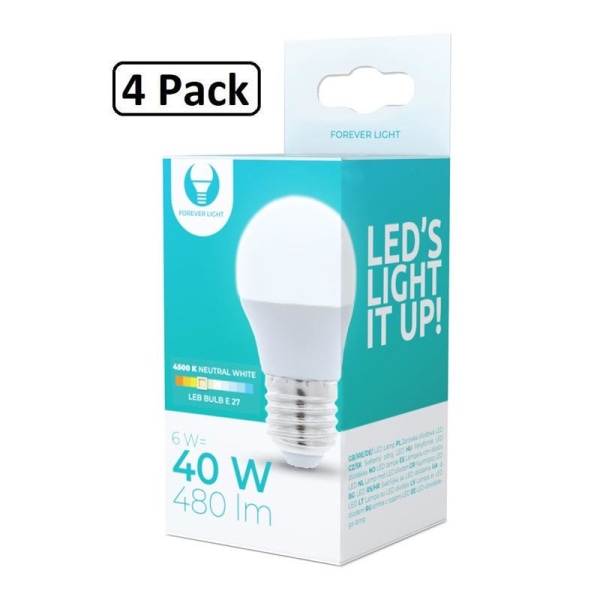 4 kpl Forever Natural White LED-lamppu E27 6W 480lm (4500K) White