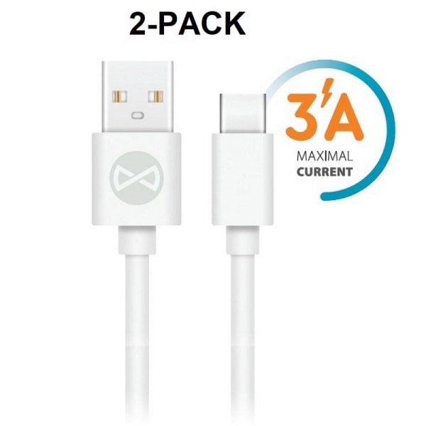 2-PACK Pikalataus 1M USB-C 3A kaapelilaturi / Tiedonsiirto White