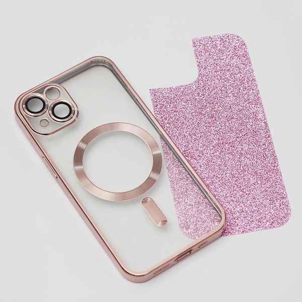 iPhone 14 PRO - Magasafe 2i1 Glitter / Transparent Chrome Skal Rosa