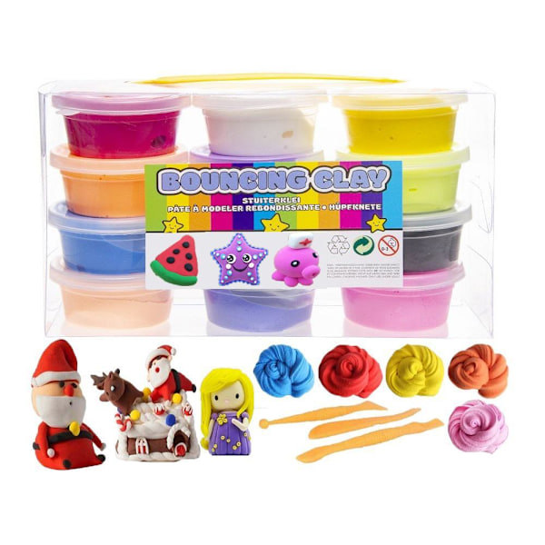 12-pak blødt og strækbart hoppende ler / fluffy slime Multicolor