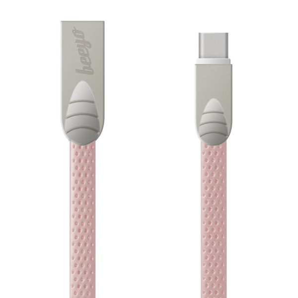 Beeyo USB-C 2Amp litteä kaapeli älypuhelimille - 1m Pink