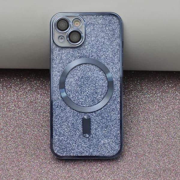 iPhone 15 Plus - MagSafe 2i1 Glitter / Transparent Chrome Skal Blå