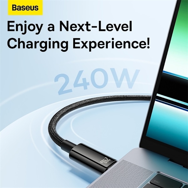 240W Snabbladdning Baseus Tungsten USB-C till USB-C-kabel – 3m Svart