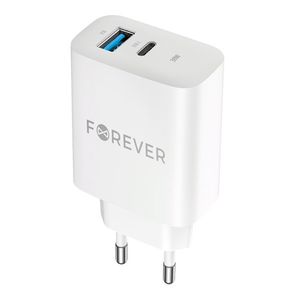 Snabbladdare för iPhone / Samsung 30W PD USB-C, USB Väggladdare Vit