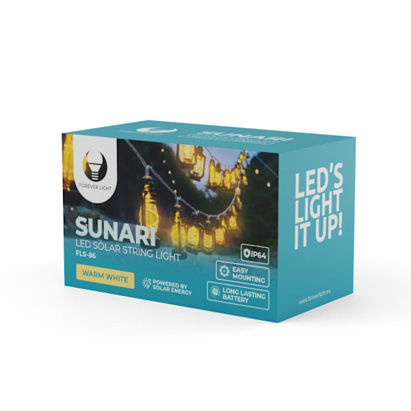 6,5m SUNARI Solar LED lanternelampe 600mAh Varm hvid Warm white