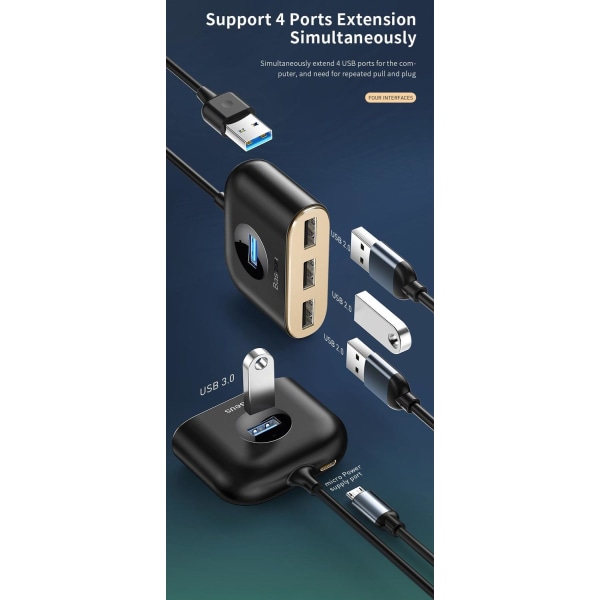 BASEUS Square Round USB Hub with Power Supply Interface Svart