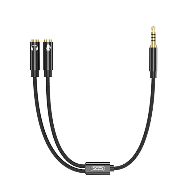2-i-1 ljudomvandlare, 3,5 mm till ljud + mikrofon, Audio Convertor Svart