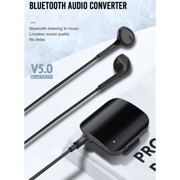 XO-sovitin Bluetooth-vastaanotin 3,5 mm jakki + kuulokkeet Black 9d76 |  Black | 90 | Fyndiq
